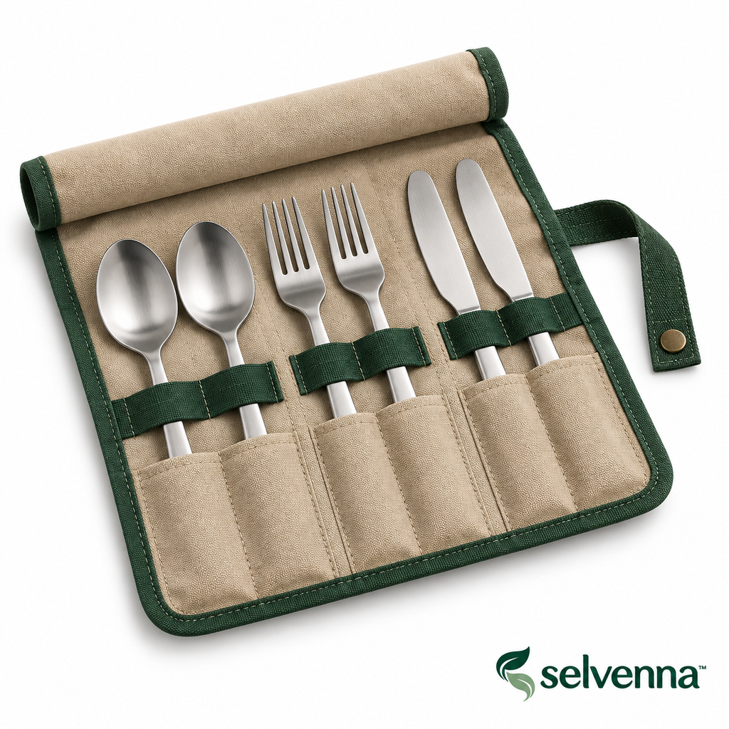 selvenna™ Two-Person Camp Cutlery Set with Roll