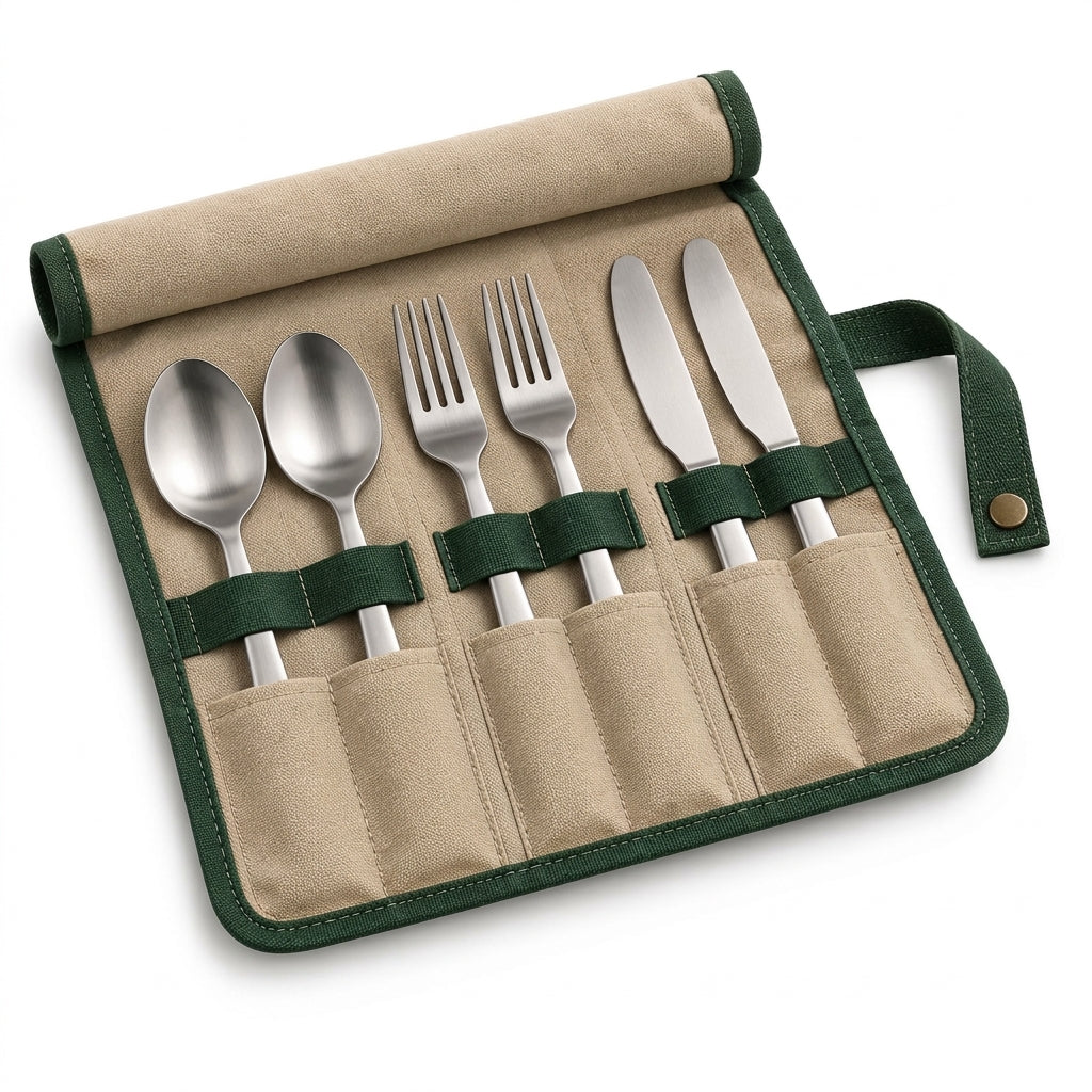 selvenna™ Two-Person Camp Cutlery Set with Roll