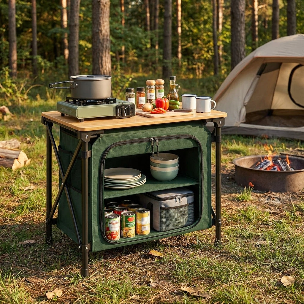 selvenna™ Camp Kitchen Table with Storage Cabinet