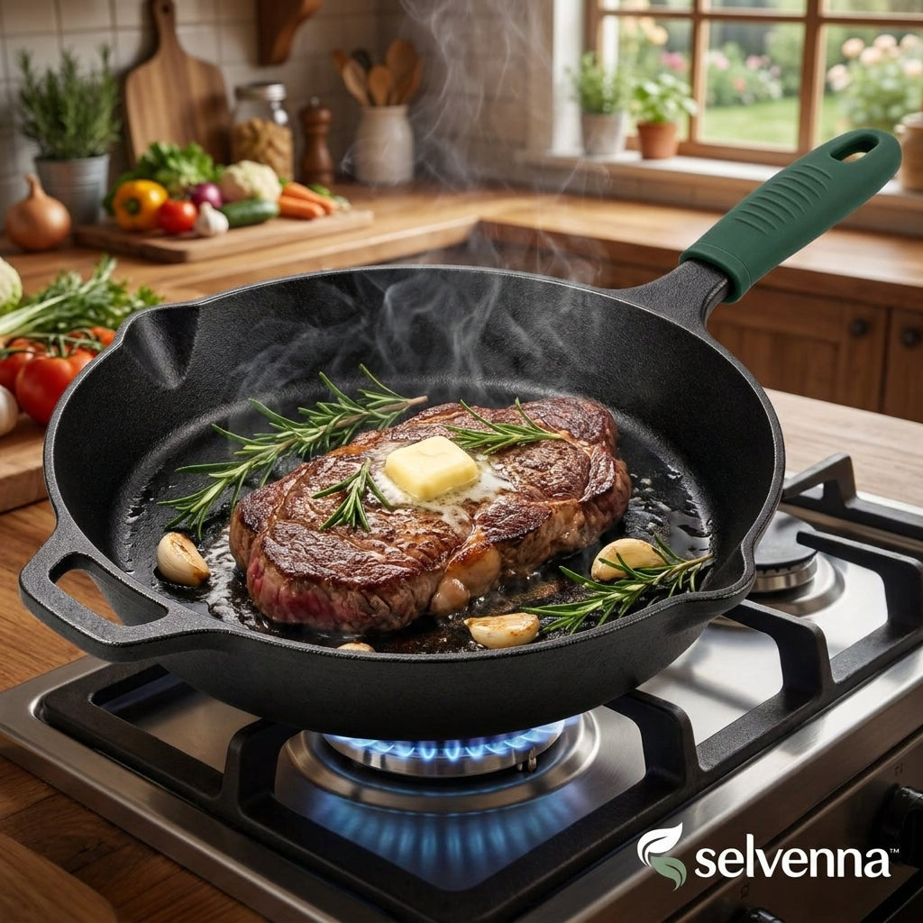selvenna™ Camp Skillet with Green Handle Cover
